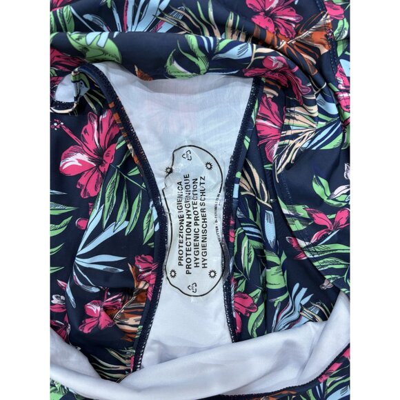 Womens Navy Hibiscus Print Halter Swim Set 2XL With Ruffle Detail & Tie Neck NEW - Picture 5 of 5